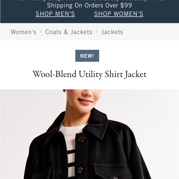 Abercrombie & Fitch Black Utility Jacket Wool Blend New with Tags - Picture 6 of 10